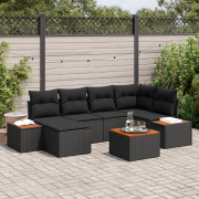 vidaXL 7-delars Trädgårdsoff Set med Kuddar Svart Poly Rattan Akacia