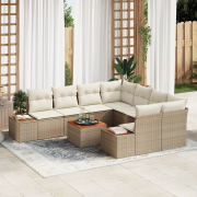 vidaXL 9-delars trädgårdsoff set med kuddar beige poly rotting akacia