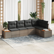 vidaXL 5-delad trädgårdsoffgrupp med kuddar grå Poly Rattan Acacia
