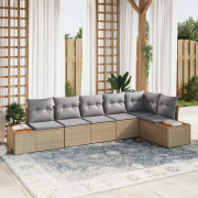 vidaXL 6-delat trädgårdsoffset med kuddar beige poly rattan akacia