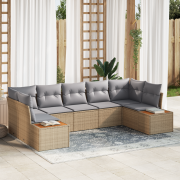 vidaXL 7 Delar Trädgårdsoff-set med Kuddar Beige Poly Rattan Akacia