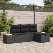 vidaXL 4-delad Trädgårdsoff-set med Kuddar Svart Poly Rattan
