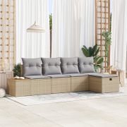 vidaXL 5-delad trädgårdsoffaset med kuddar Beige Polyrotting