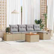 vidaXL 6 Delars Trädgårdsoffa Set med Kuddar Beige Poly Rattans