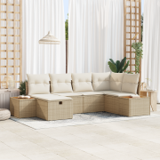 vidaXL 6 Piece Garden Sofa Set with Cushions Beige Poly Rattan