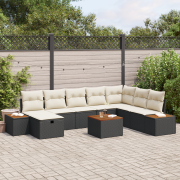 vidaXL 9-delad trädgårdsoffaset med kuddar, svart poly rattan