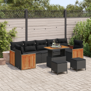 vidaXL 10-delars trädgårdsofa set med kuddar svart poly rotting akacia