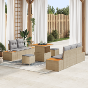 vidaXL 8-delat trädgårdsoff-set med kuddar beige poly rattan akacia