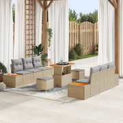 vidaXL 9-delat Trädgårdsoffaset med kuddar Beige Poly Rottning Akacia