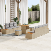 vidaXL 10-delars trädgårdsoffagrupp med kuddar beige polyrotting akaci...