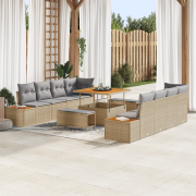 vidaXL 11-delat trädgårdsoffaset med kuddar beige poly rattan akacia