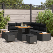 vidaXL 8-delat trädgårdsoff set med kuddar svart poly rattan akacia