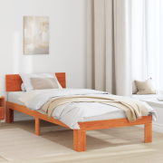 vidaXL Sängram med Huvudgavel Vaxad Brun 90x190 cm Massivt Tallträ