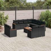 vidaXL Loungegrupp med dynor 12 delar svart konstrotting