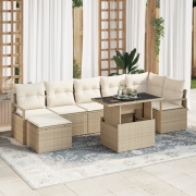 vidaXL 8-delars Trädgårdsoffagrupp med kuddar Beige Poly Rattan