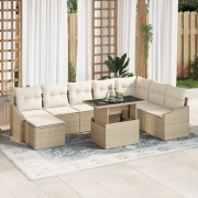vidaXL 9-delars trädgårdssoffset med kuddar Beige Poly Rattan