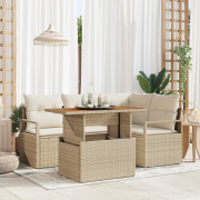 vidaXL 5-delat trädgårdsoff set med kuddar beige poly rotting