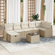vidaXL 8-delad trädgårdsoffagrupp med kuddar Beige Poly Rattan