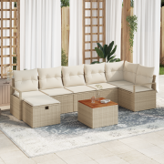vidaXL 8-delat trädgårdsoffaset med dynor beige poly rattan