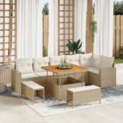 vidaXL 9-delat trädgårdssoffa set med kuddar Beige Poly Rattan Akacia