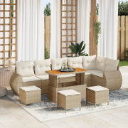 vidaXL 10-delad trädgårdsoffaset med kuddar beige poly rattan akacia