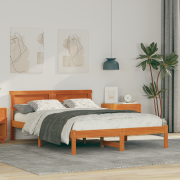 vidaXL sängram med LED-huvudgavel i vaxad brun, 120 x 190 cm, massivt ...