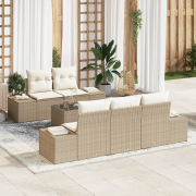 vidaXL 6-delars trädgårdsoffa med kuddar Beige Poly Rattan