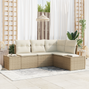 vidaXL 4 Delar Trädgårdsoff Set med Dynor Beige Poly Rattan