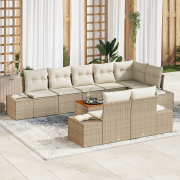 vidaXL 9-delat trädgårdsoffset med kuddar beige poly rattan akacia