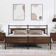 vidaXL Sängram utan madrass metall brun ek 193x203 cm