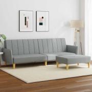 vidaXL Bäddsoffa 2-sits med fotpall ljusgrå tyg