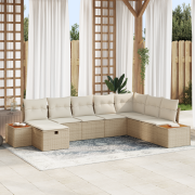 vidaXL 8-delad Trädgårdssoffa med kuddar Beige Poly Rattan
