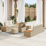 vidaXL 8-delars trädgårdsoffset med kuddar Beige Poly Rattan Akacia