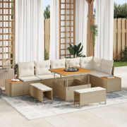 vidaXL 9 Delars Trädgårdsoff set med kuddar Beige Poly Rattan Akacia
