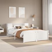 vidaXL Säng med bokhylla utan madrass vit 120x190 cm massiv furu
