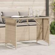 vidaXL Trädgårdsbord med glasskiva beige 110x68x70 cm konstrotting