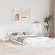 vidaXL Sängram med Sängbord Vit 150x200cm Massiv Trä