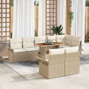 vidaXL 9-delad trädgårdsoffagrupp med kuddar beige poly rattan