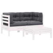 vidaXL Loungegrupp med dynor 3 delar vit massiv furu