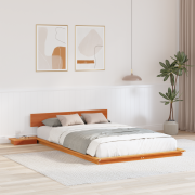 vidaXL Golvsängram med sängbord Vaxad brun 140x190cm Massivt trä