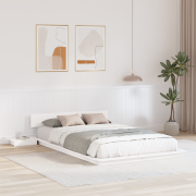 vidaXL Golvsängram med sängbord Vit 120x190cm Massivt trä