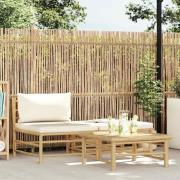 vidaXL Loungegrupp för trädgården med gräddvita dynor 3 delar bambu