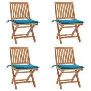 vidaXL Hopfällbara trädgårdsstolar med dynor 4 st massiv teak