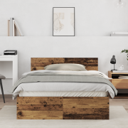 vidaXL Sängram med huvudgavel Gammalt trä 120 x 190 cm Massivt Trä