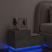 vidaXL Sängbord med LED-lampor betonggrå 70x36x40,5 cm
