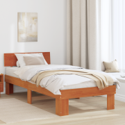 vidaXL Sängram med huvudgavel Vaxbrun 90 x 190 cm Massiv furu