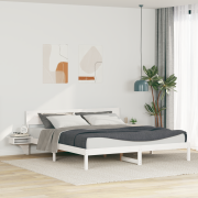 vidaXL Sängram med sängbord Vit 180 x 200 cm Massiv furu