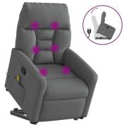 vidaXL Massagefåtölj med uppresningshjälp mörkgrå tyg
