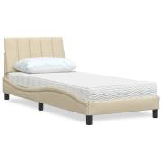 vidaXL Säng med madrass gräddvit 90x190 cm tyg
