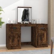 vidaXL Sminkbord med spegel rökfärgad ek 130x50x132,5 cm